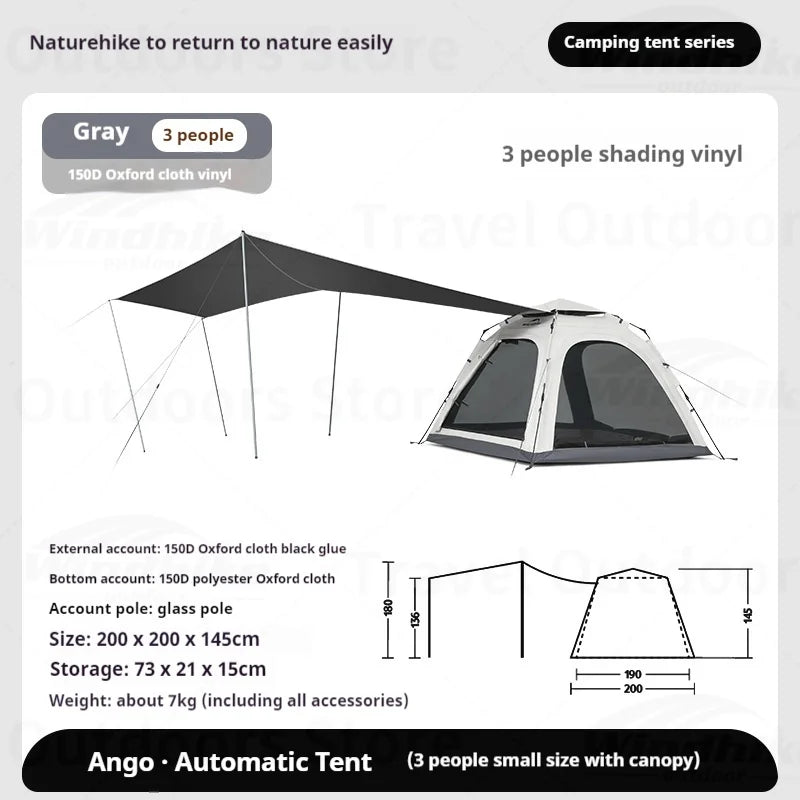 Naturehike ANGO PLUS Automatic Tent Upgraded Portable Lightweight 3-4 Persons Quick Opening Tent Camping Park Canopy Tent Integrated Tent Waterproof