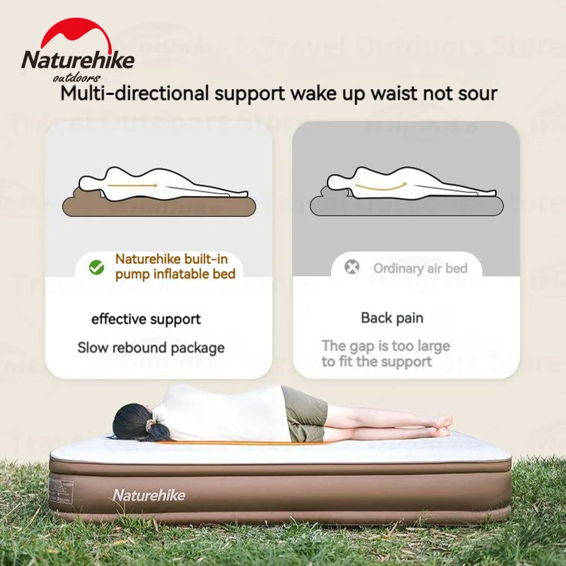 Naturehike Inflatable Air Mat Outdoor Double Mattress Tent Sleeping Pad Tourist Inflating Bed With 4 in 1 Built-in Pump Camping Hiking Picnic Beach Travel Heavy Duty Original Nature Hike