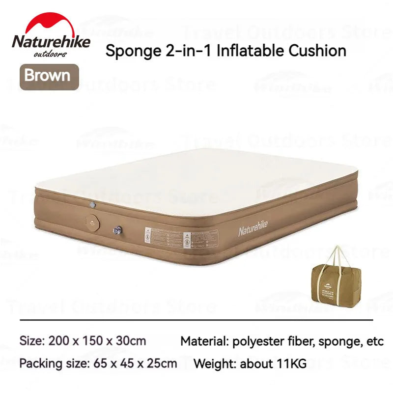 Naturehike Inflatable Air Mat Outdoor Double Mattress Tent Sleeping Pad Tourist Inflating Bed With 4 in 1 Built-in Pump Camping Hiking Picnic Beach Travel Heavy Duty Original Nature Hike