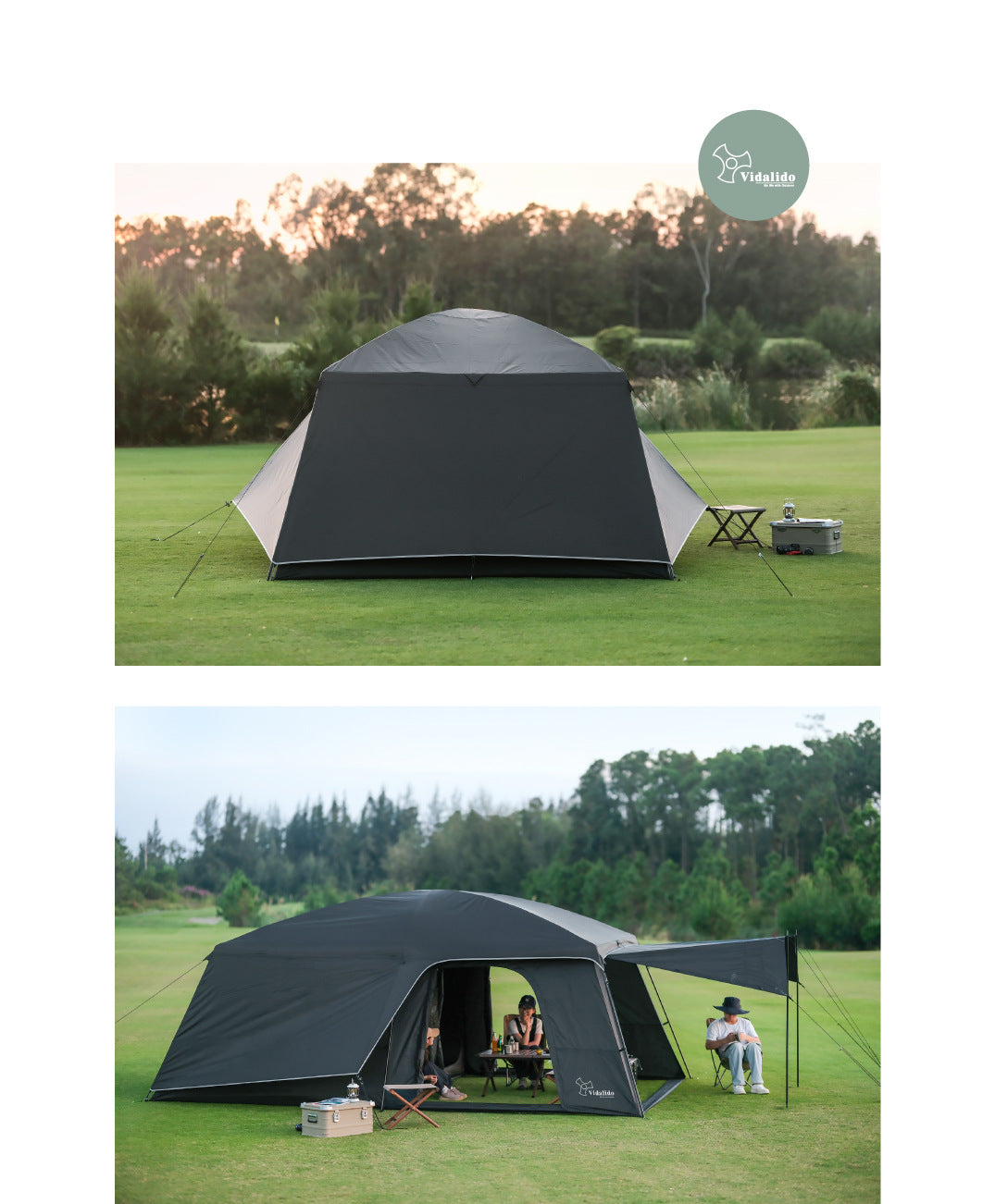 Vidalido POON SAAN PRO 8-10 Person Banshan Villa XL Cabin Black Camping Tent 15m² Interior Space 2 Bedroom Waterproof Titanium Silver Coated