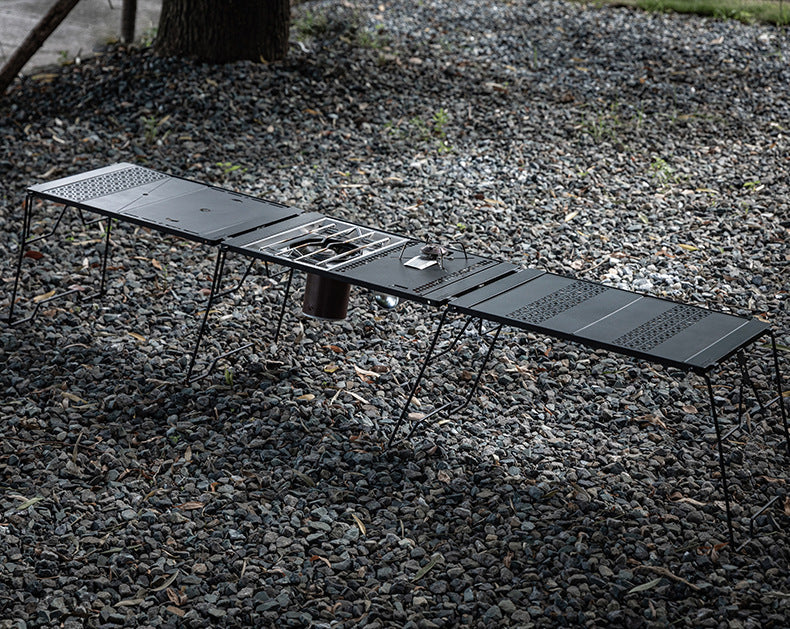 Campingmoon Modular Bridge Table Series Foldable Multiple Configuration IGT Compatible Outdoor Camping Black Folding Integrated Grill Kitchen Table