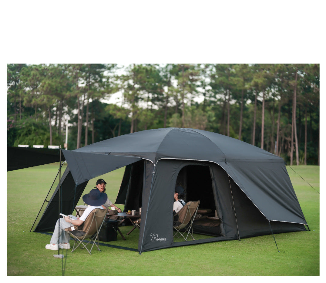 Vidalido POON SAAN PRO 8-10 Person Banshan Villa XL Cabin Black Camping Tent 15m² Interior Space 2 Bedroom Waterproof Titanium Silver Coated