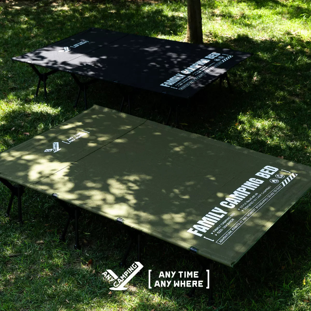 ANY CAMPING Family Camping Bed Quick Setup 2-Person Extra Wide Adjustable Folding Cot Load Bearing 200kg 130x205cm Heavy Duty 1000D Oxford Fabric