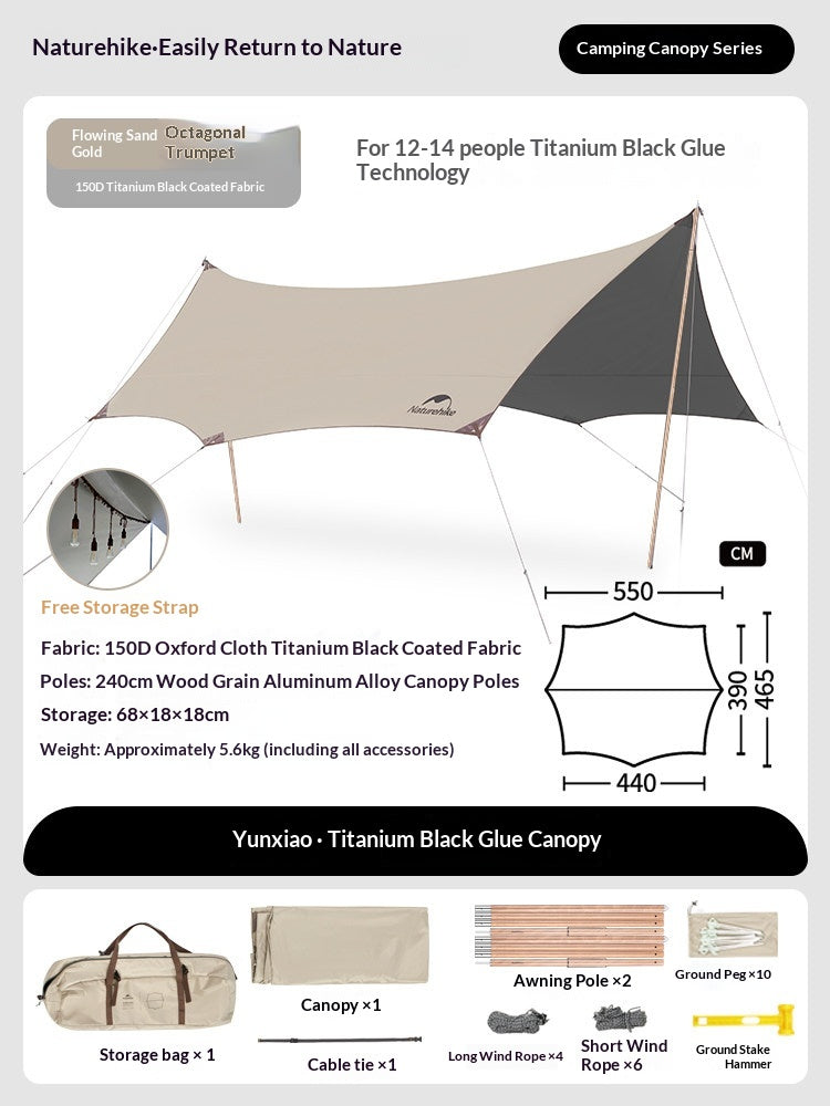 Naturehike CLOUDY Canopy Tarp Tent Awning Sunshade Titanium Vinyl Black Coated Large 35m² Shade Area for up to 18 Person Waterproof Windproof Shelter
