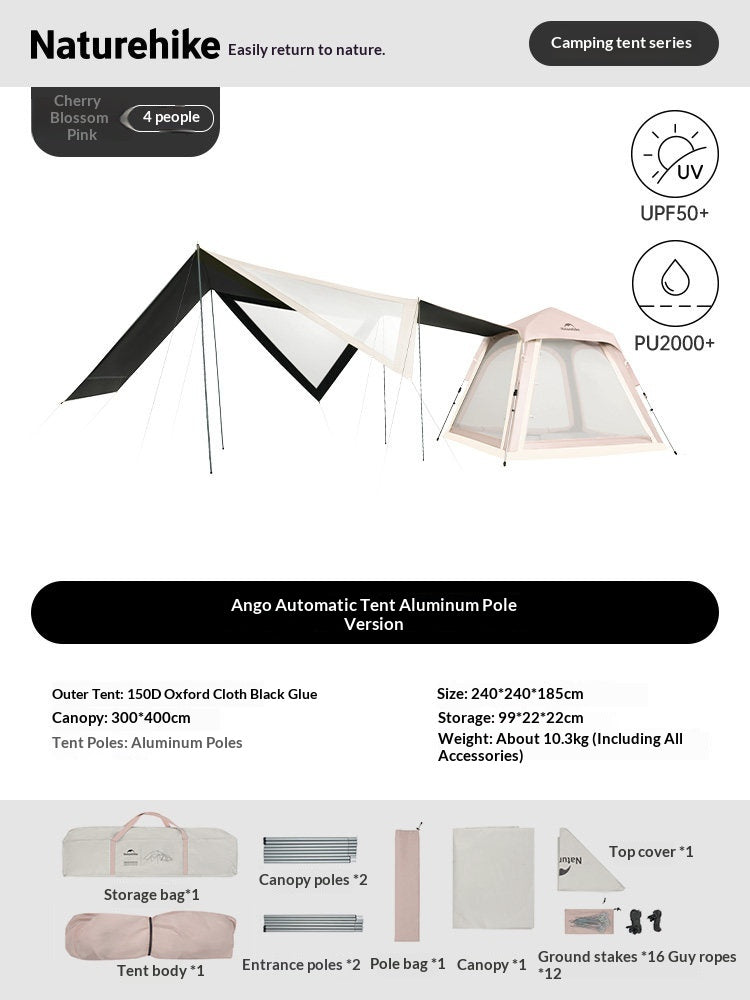 Naturehike ANGO PLUS Automatic Tent Upgraded Portable Lightweight 3-4 Persons Quick Opening Tent Camping Park Canopy Tent Integrated Tent Waterproof