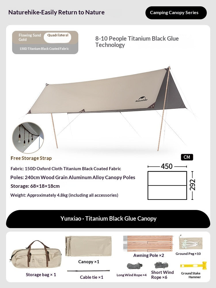 Naturehike CLOUDY Canopy Tarp Tent Awning Sunshade Titanium Vinyl Black Coated Large 35m² Shade Area for up to 18 Person Waterproof Windproof Shelter