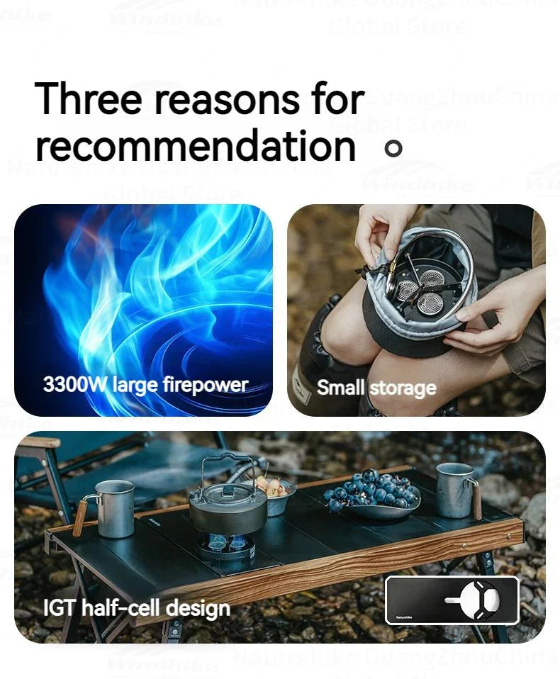 Naturehike DARK STAR Three Head Stove Camping 3300W High Power IGT Gas Stove Portable Foldable Ultralight Burner Furnance Cooker Heater Outdoor