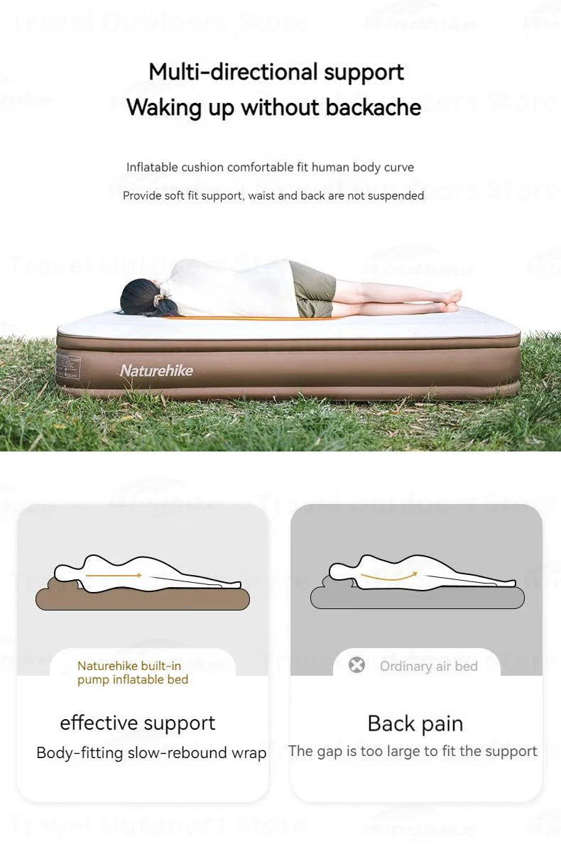 Naturehike Inflatable Air Mat Outdoor Double Mattress Tent Sleeping Pad Tourist Inflating Bed With 4 in 1 Built-in Pump Camping Hiking Picnic Beach Travel Heavy Duty Original Nature Hike