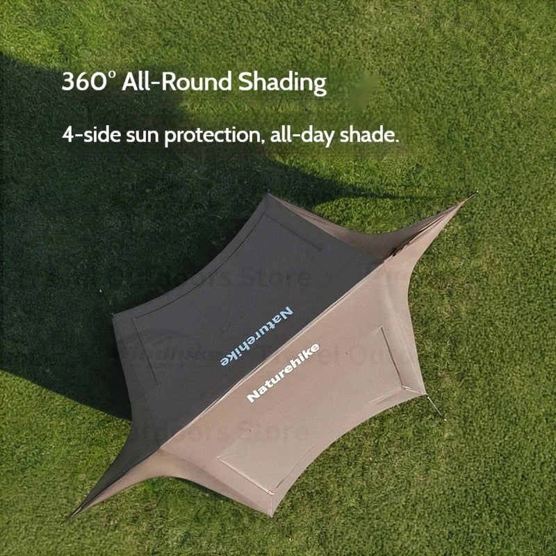 Naturehike Rope-Free Canopy Tarp Waterproof Awning Sun Shelter 150D Titanium Black Outdoor Camping Large Space Hexagonal