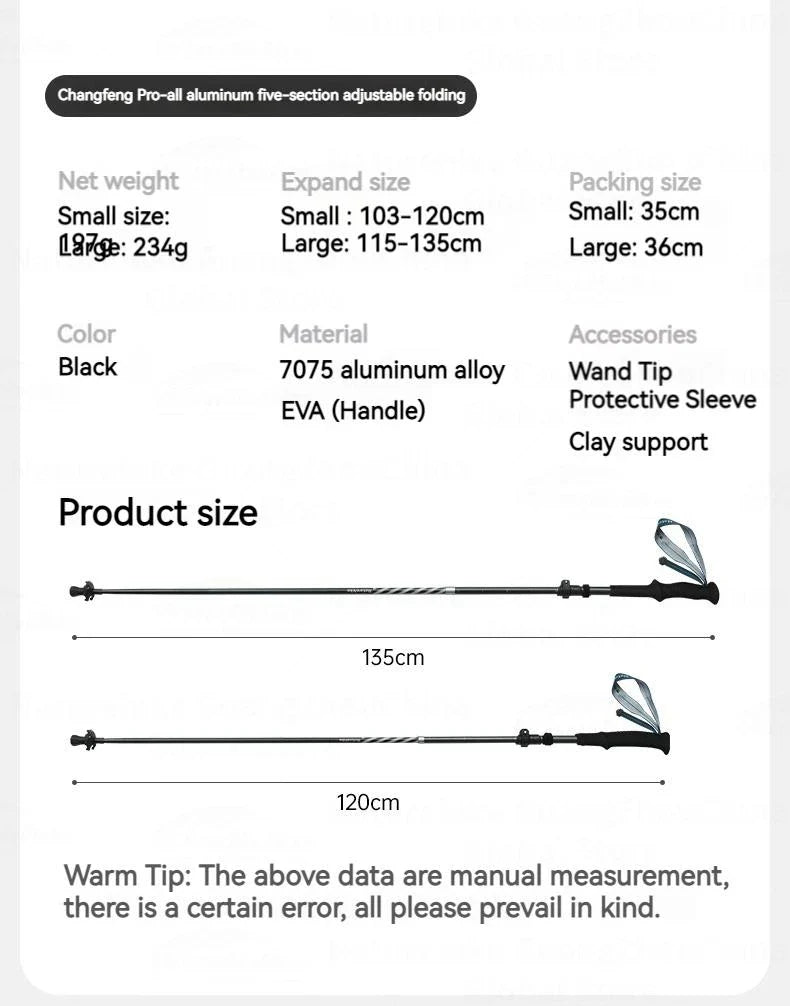 Naturehike UL Pro Mountaineering Stick Portable Ultralight 5-Section Folding Telescopic Walking Stick Pole Carbon Fiber Trekking Hiking Canes
