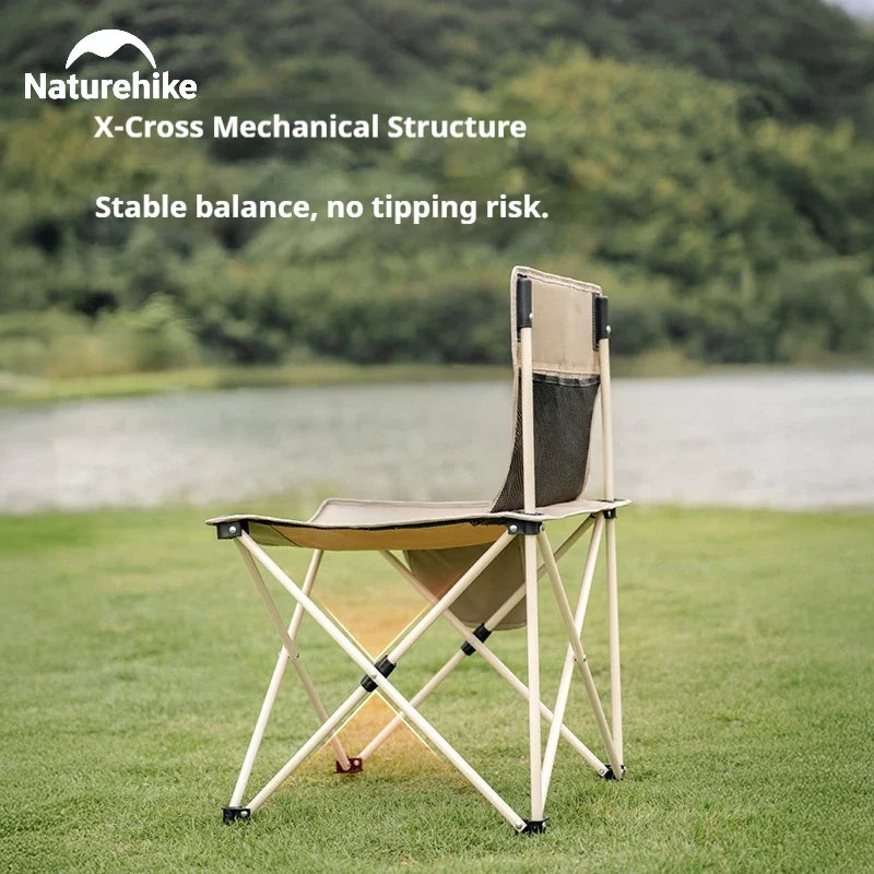 Naturehike T01 Folding Chair Heighten Widened Comfortable Beach Chair With Side Pocket Load Bearing 200kg Fishing Seat X-Shaped Structure Support Camping