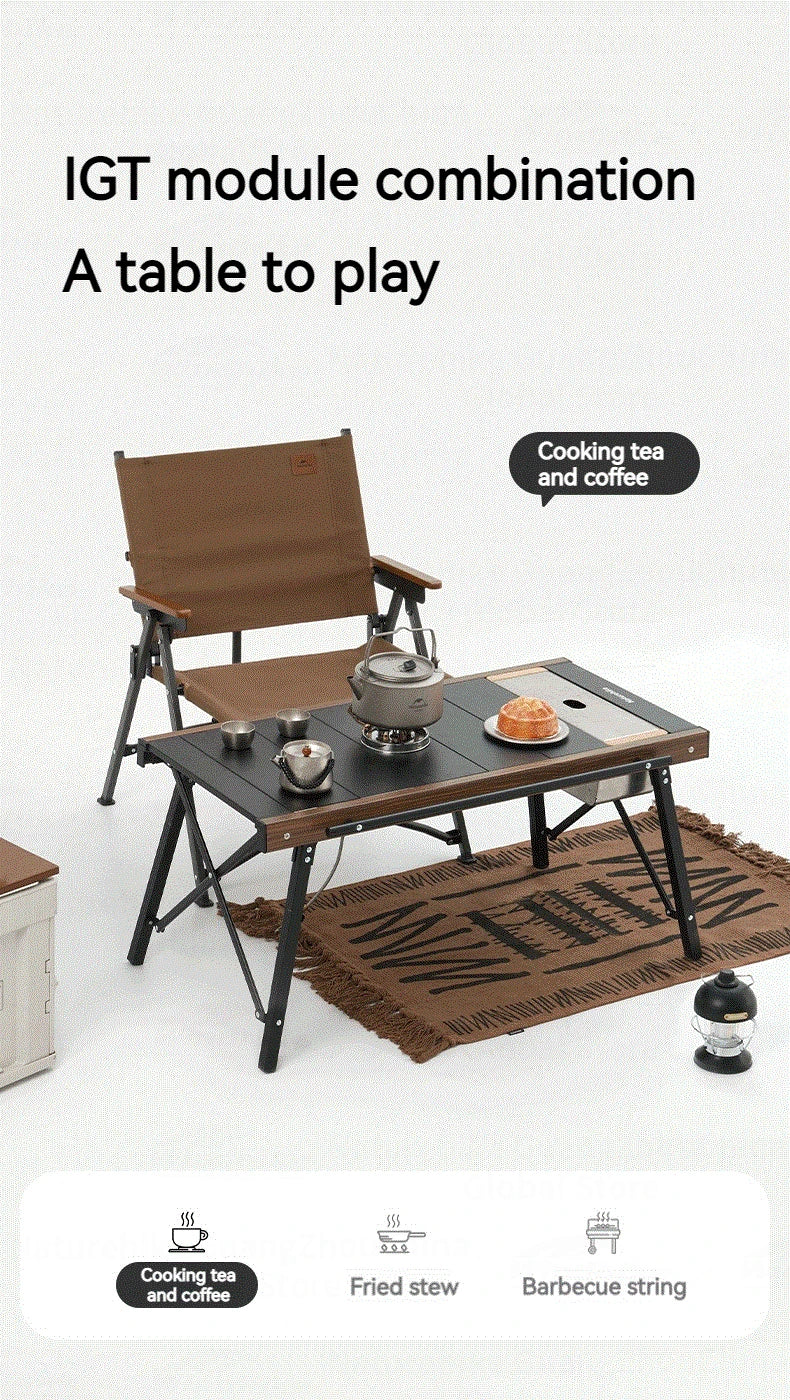 Naturehike IGT Aluminum Alloy Folding Table Multifunctional Quick-Open Table Removable BBQ Grill Wood Picnic Fishing Hiking Camping Outdoor