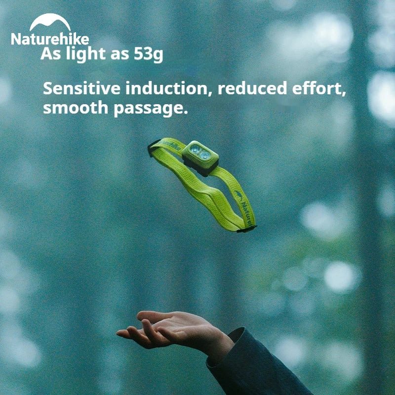 Naturehike Outdoor Headlamp Portable Waterproof IP66 Sensor Rechargeable Adjustable Headlight Stepless Dimming 50h Battery Life Camping Emergency