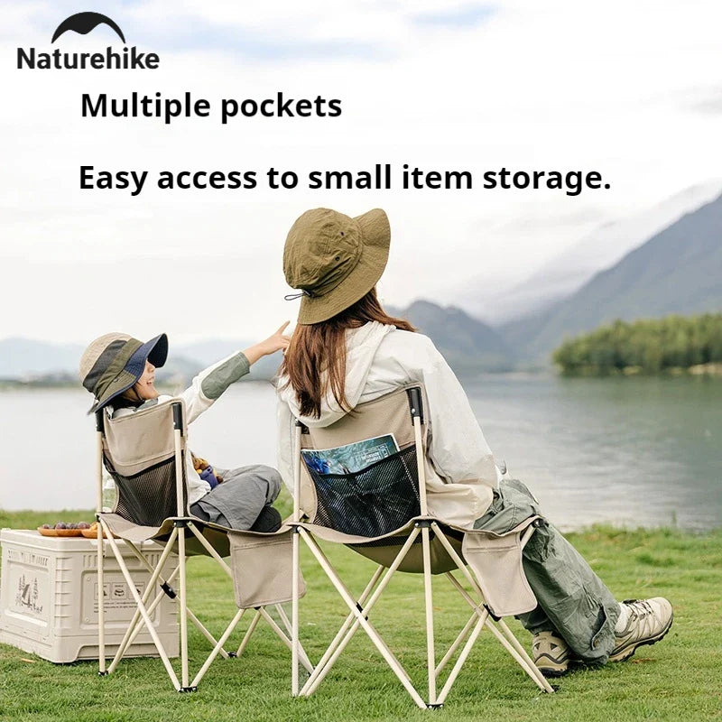 Naturehike T01 Folding Chair Heighten Widened Comfortable Beach Chair With Side Pocket Load Bearing 200kg Fishing Seat X-Shaped Structure Support Camping