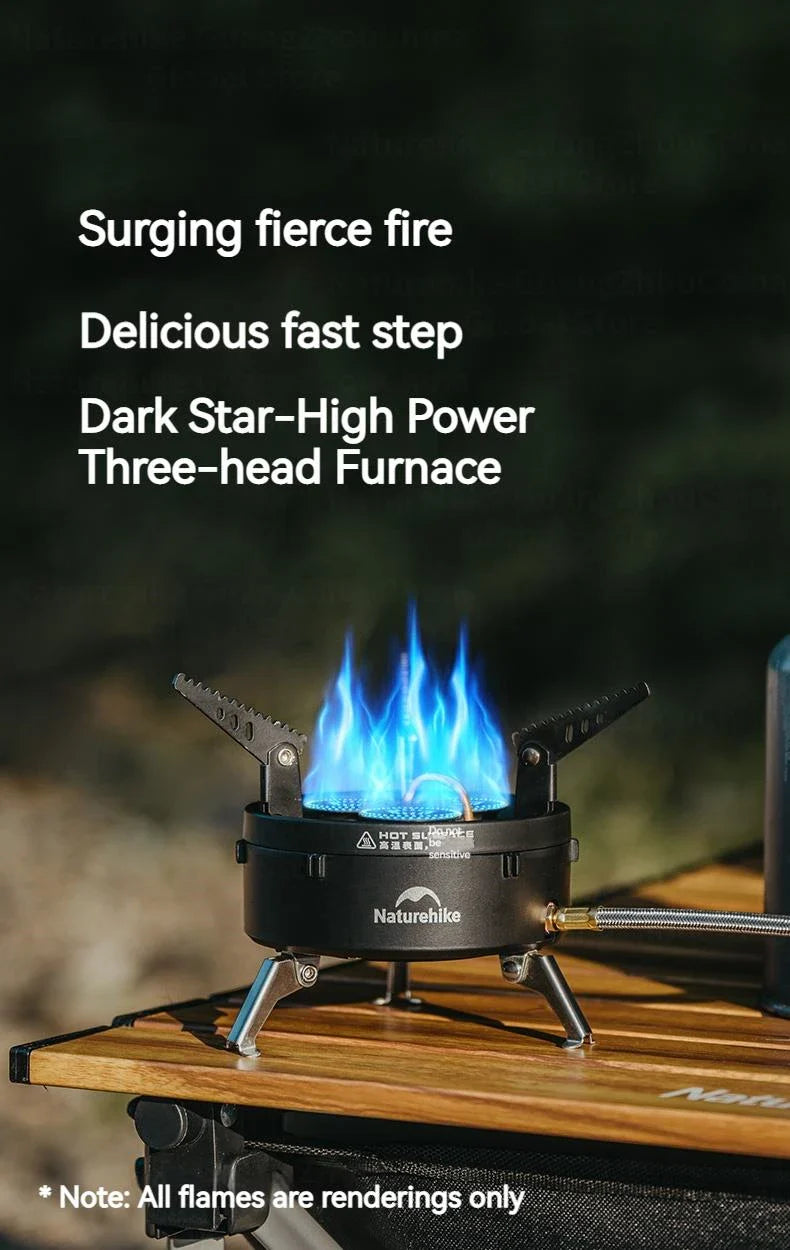 Naturehike DARK STAR Three Head Stove Camping 3300W High Power IGT Gas Stove Portable Foldable Ultralight Burner Furnance Cooker Heater Outdoor