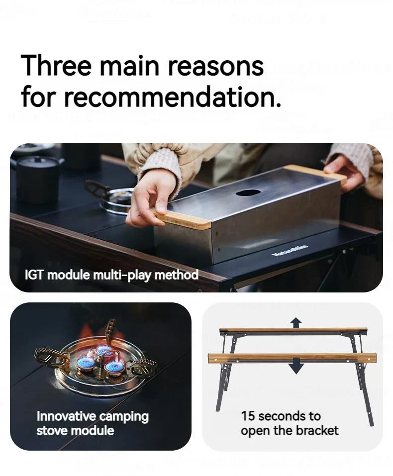 Naturehike IGT Aluminum Alloy Folding Table Multifunctional Quick-Open Table Removable BBQ Grill Wood Picnic Fishing Hiking Camping Outdoor