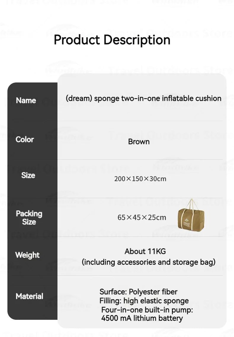 Naturehike Inflatable Air Mat Outdoor Double Mattress Tent Sleeping Pad Tourist Inflating Bed With 4 in 1 Built-in Pump Camping Hiking Picnic Beach Travel Heavy Duty Original Nature Hike