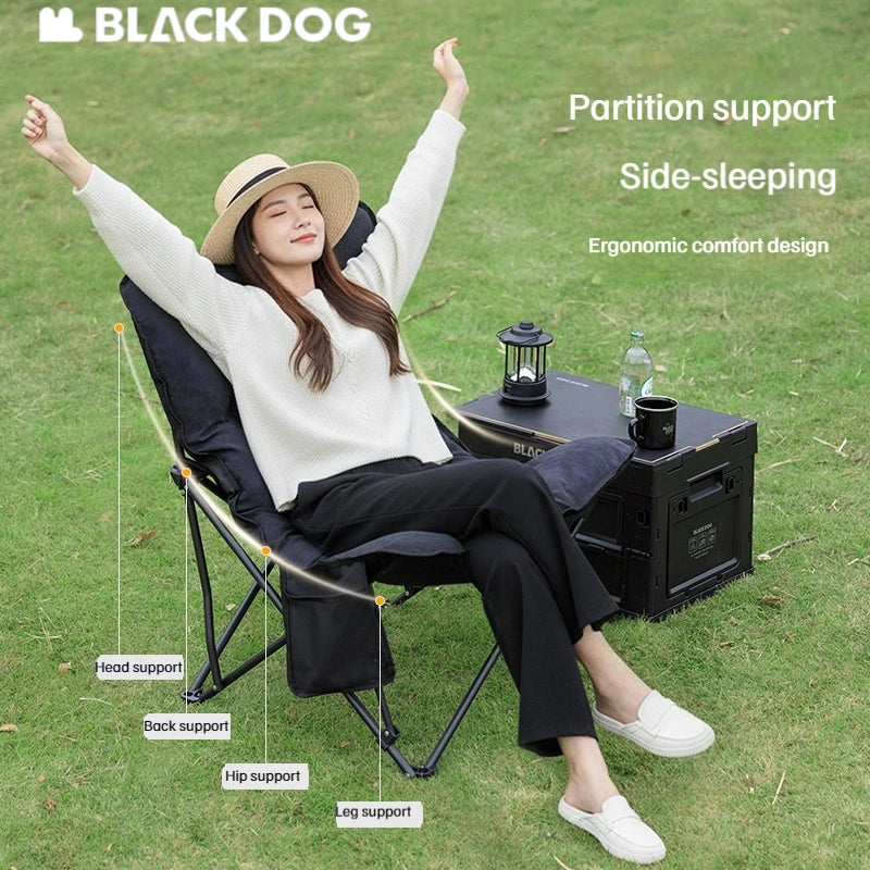 BLACKDOG Folding Butterfly Chair Portable Recliner Moon Chair Thickened Quilted Padding Wide Soft Seat Load Bearing 110kg With Side Pocket Outdoor