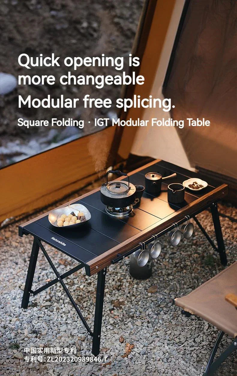 Naturehike IGT Aluminum Alloy Folding Table Multifunctional Quick-Open Table Removable BBQ Grill Wood Picnic Fishing Hiking Camping Outdoor