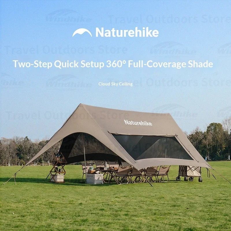 Naturehike Rope-Free Canopy Tarp Waterproof Awning Sun Shelter 150D Titanium Black Outdoor Camping Large Space Hexagonal