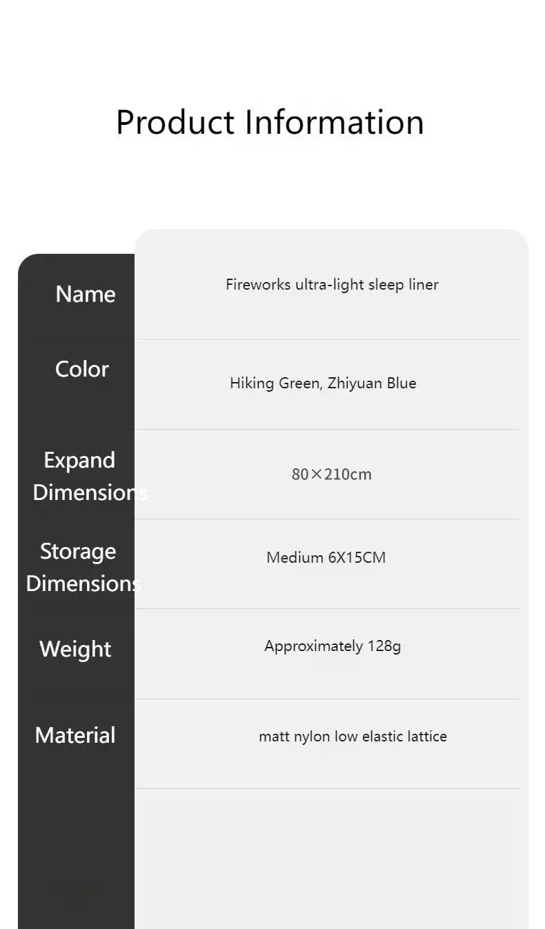 Naturehike FIREWORKS Sleeping Bag Liner Portable Ultralight Skin Friendly Thermal Warm Summer Insert Velvet Lining Sleeping Bag 128g Nylon Low Elastic
