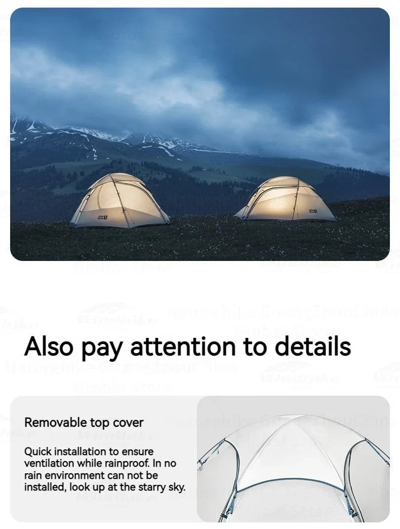 Naturehike JIM'S GEAR Series Hiking Tent Portable Ultralight Backpacking Tent 3 Bar Cross Structure 4 Seasons Tent 1-2 Persons 15D Nylon Waterproof