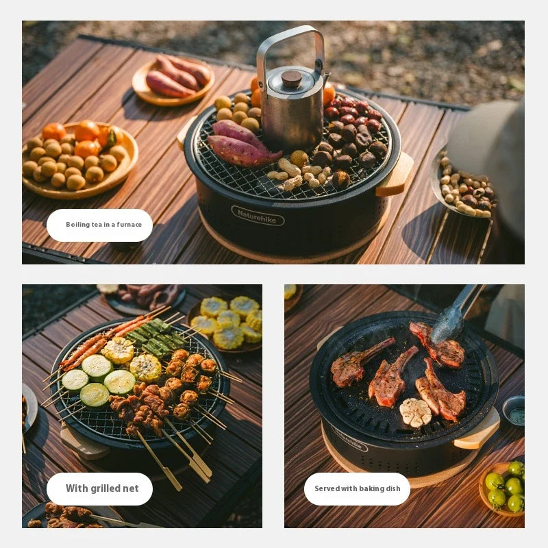 Naturehike MOYAN Desktop BBQ Grill Portable Multi-functional Round Stove Pot Charcoal Barbecue Stove Fire Pit High Temperature Resistant Outdoor