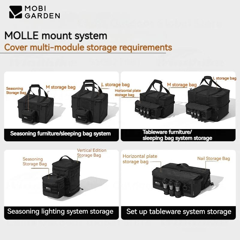 Mobi Garden 6pcs Set Spice Condiments Portable Storage Bag MOLLE Black Tactical Design Kitchen Cooking Sauce Seasoning Bottle Organizer Outdoor Camping Picnic Jar Canister Utensil Mobigarden