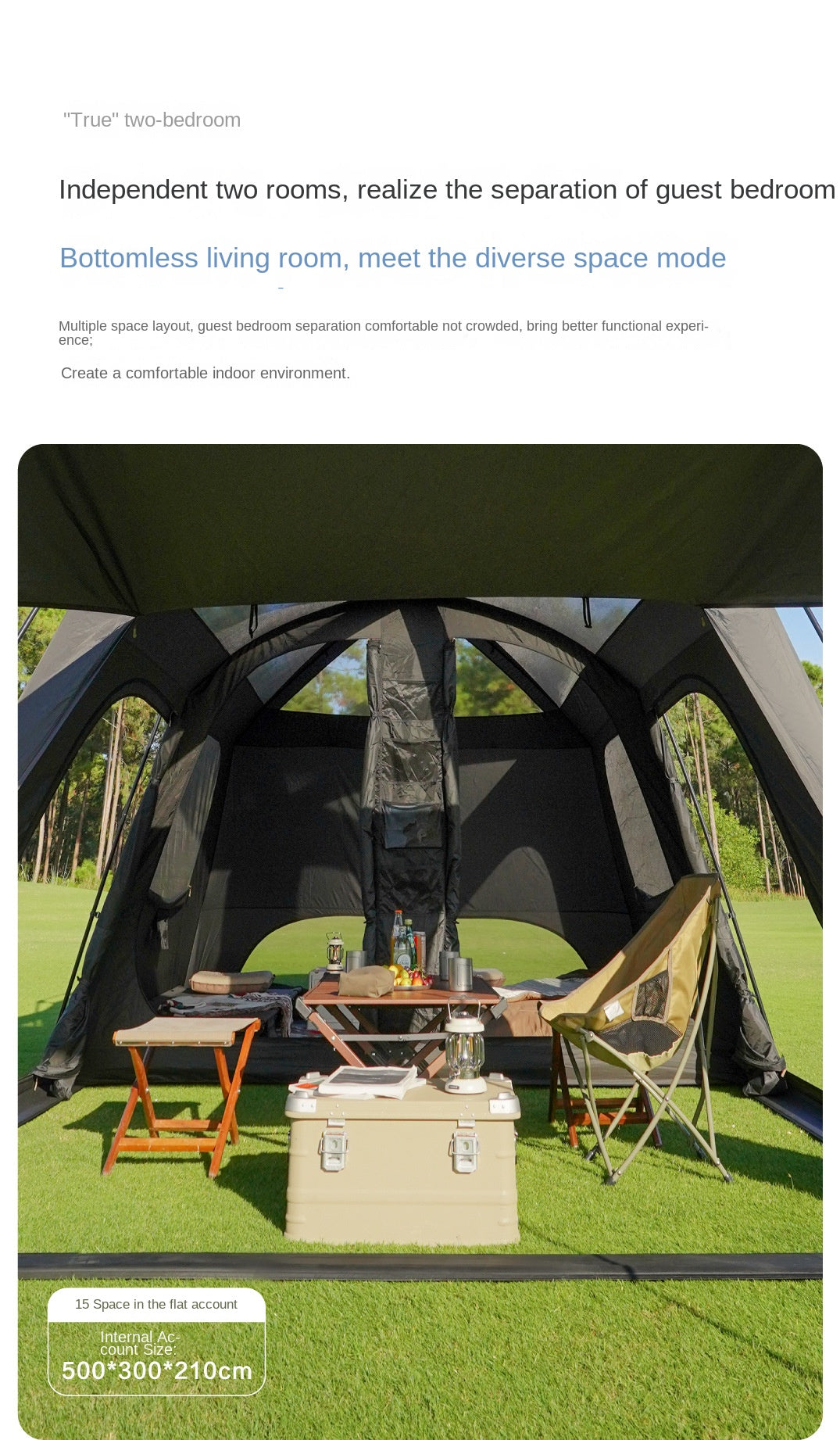Vidalido POON SAAN PRO 8-10 Person Banshan Villa XL Cabin Black Camping Tent 15m² Interior Space 2 Bedroom Waterproof Titanium Silver Coated
