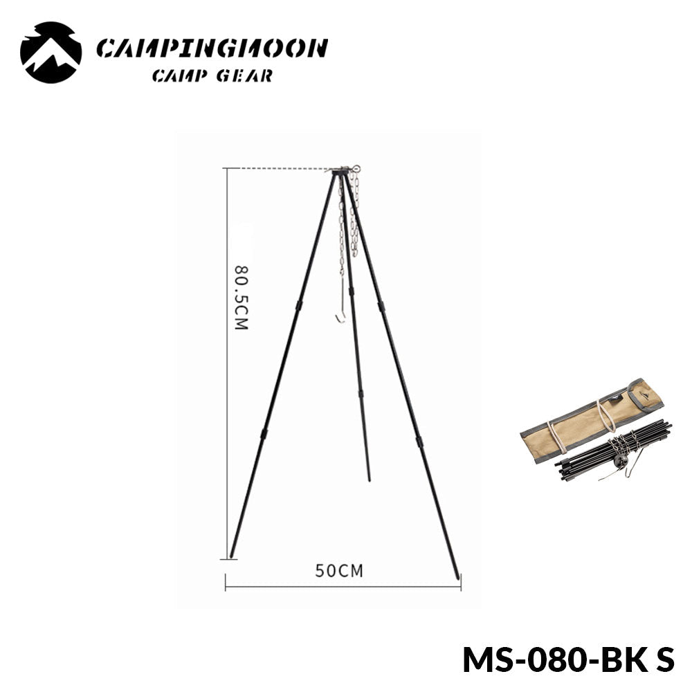 Campingmoon MS-105-BK MS-080-BK Hanging Pot Tripod Bracket Outdoor Portable Lightweight Three-Section Detachable Barbeque Rack Cookware Utensil