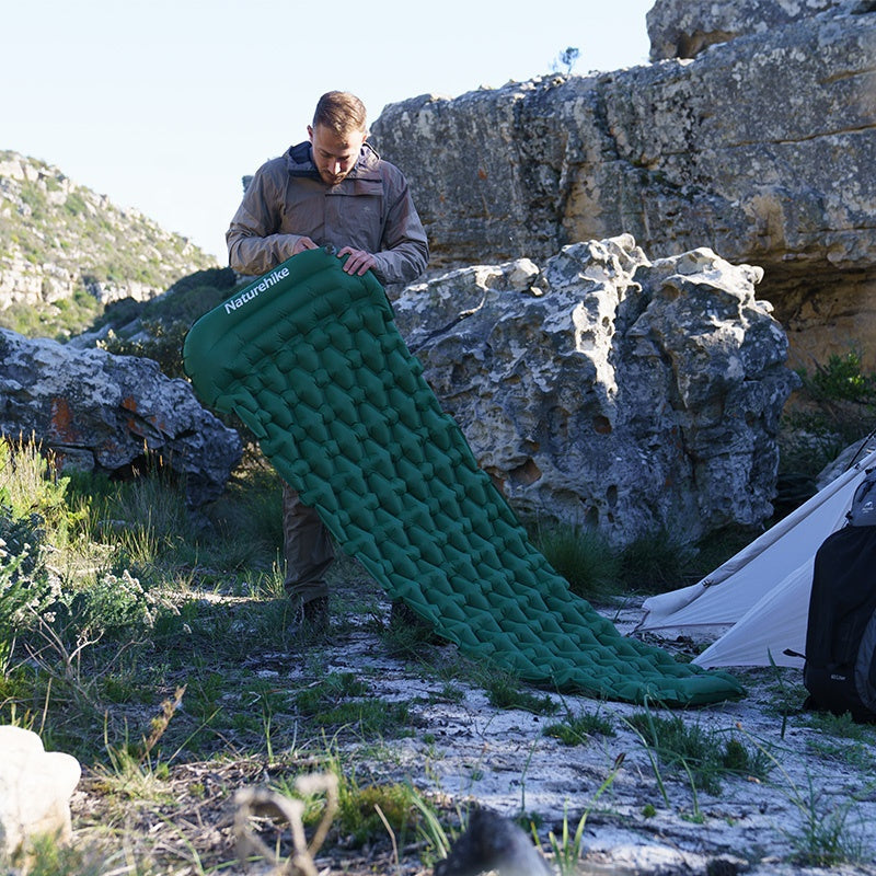 Naturehike Inflatable Sleeping Pad Outdoor Portable Lightweight Air Inflatable Sleeping Pad Easy Foot Step Inflation TPU Nylon Air Bed With Pillow Single Mat Built In Pump Waterproof Camping Hiking Picnic Travel Heavy Duty Original Nature Hike