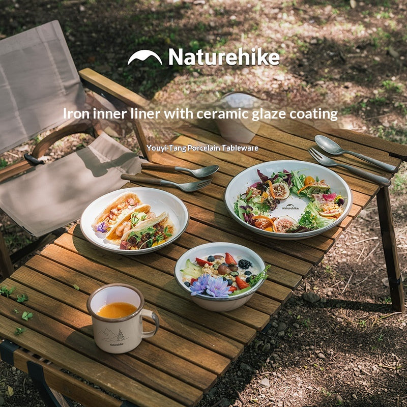 Naturehike Porcelain Tableware Set Portable Enamel Bowl Plate Cup Mug Corrosion Resistant Rolled Rim Mouth Outdoor Camping Cookware Kitchenware