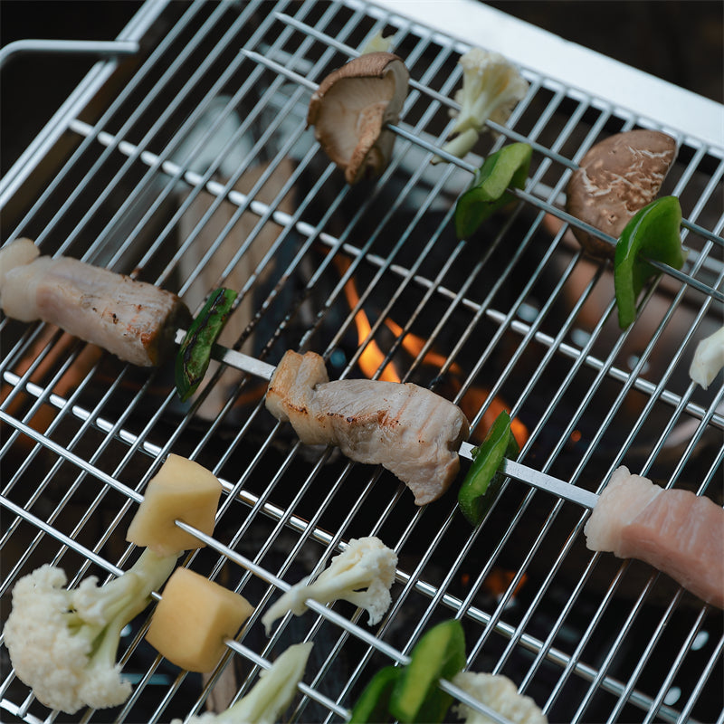 CAMPINGMOON 8pcs Stainless Steel BBQ Grill Skewers Set Flat Stick Outdoor Cooking Reusable Camping Barbeque Tool Equipment With Canvas Storage Bag Camping Hiking Picnic Beach Travel Heavy Duty Original Camping Moon