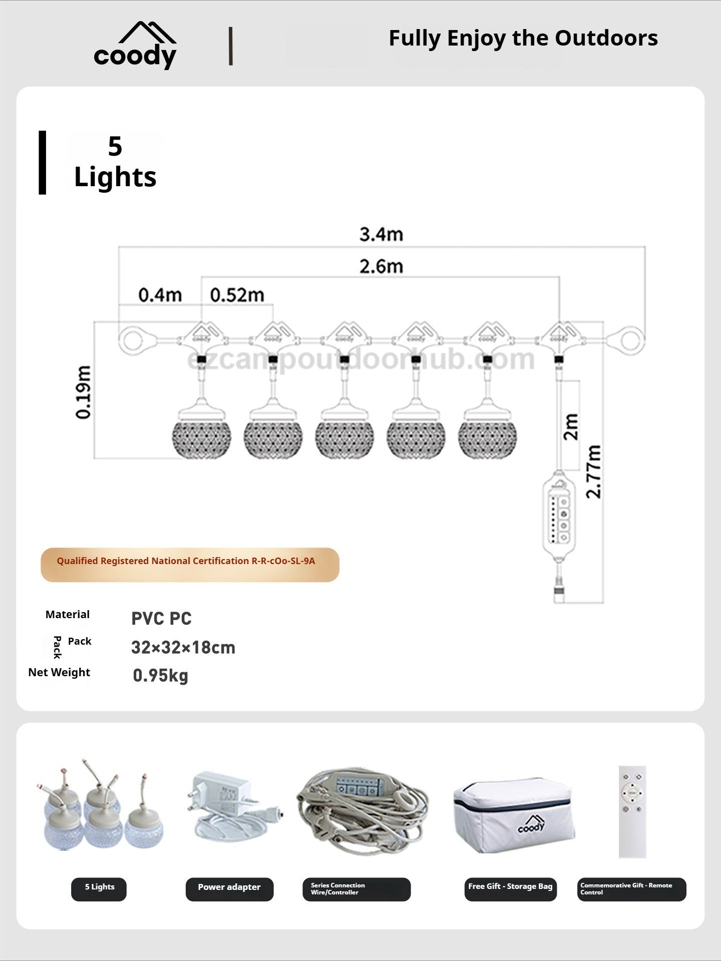 Coody Smart Party Light Tent Camp Light Premium Atmosphere Ambient Lamps LED String Waterproof Adjustable Color Temperature Strip Lantern Outdoor
