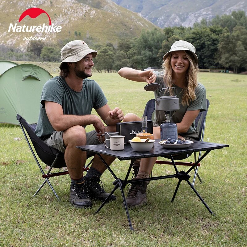 Naturehike FT11 Black Aluminum Egg Roll Camping Portable Folding Table 2 Level Height Adjustable Ultralight Heavy Duty up to 30kg Max Load Foldable