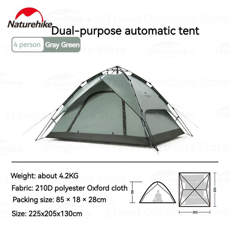 Naturehike Automatic Pop Up Camping Tent Fast Quick Build 3 and 4 Person Dome Style 210D Polyester Waterproof 3000mm Instant Auto Outdoor Shelter Nature Hike Original Heavy Duty
