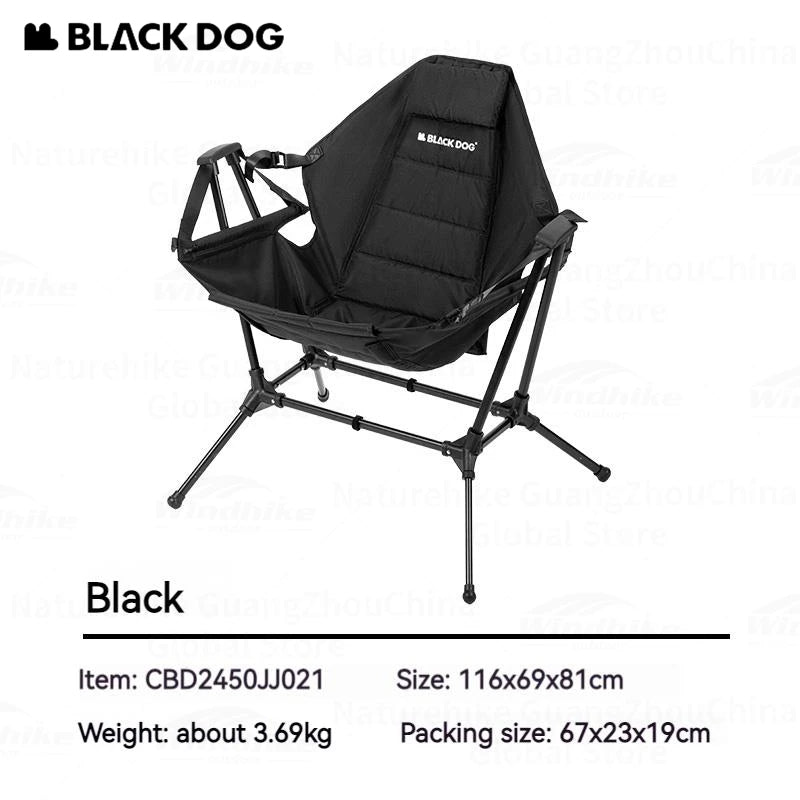BLACKDOG Folding Black Rocking Swing Chair with Pillow 160° Portable Adjustable Lying Leisure Recliner 150kg Max Load Camping Hiking Travel Chair