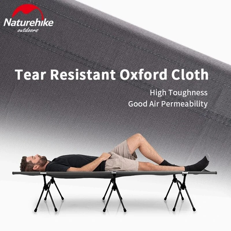 Naturehike High Low Adjustable Folding Bed Easy Assemble Sleeping Military Grade Cot Ultralight Heavy Duty Load up to 150kg Foldable with Storage Bag