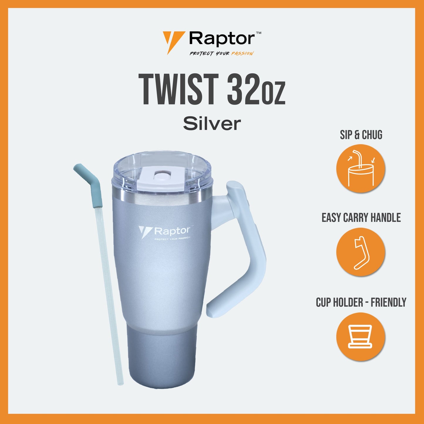 Raptor TWIST 32oz Tumbler Unique Rotating Handle Double-Wall Vacuum Insulation Cup Holder-Friendly Design Rust-Resistant Durability Drinkware