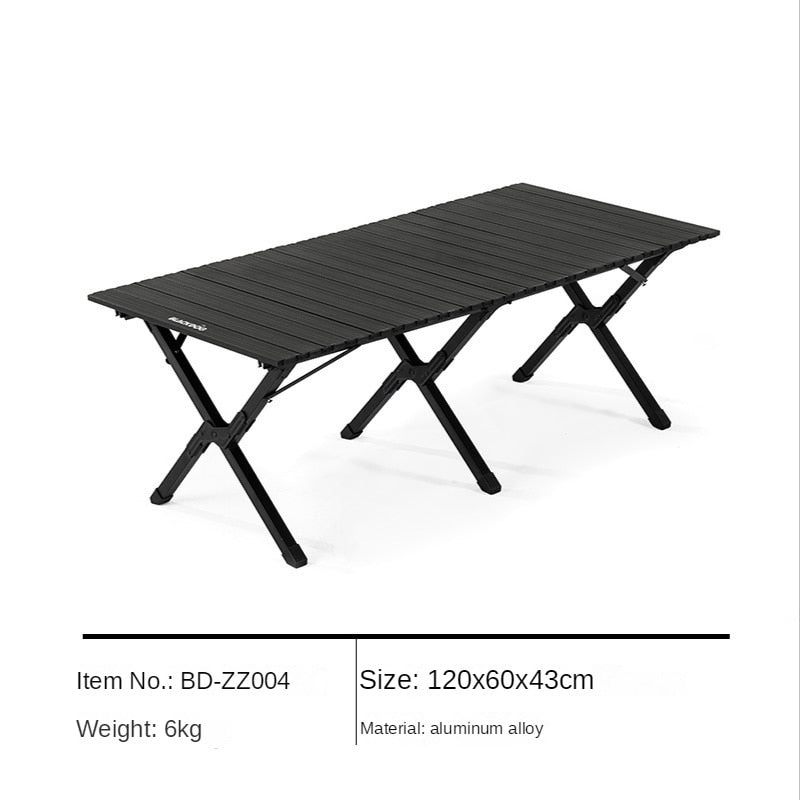 BLACKDOG Black Aluminum Alloy Egg Roll Camping Table Portable Folding Lightweight Outdoor Camp Foldable Table Large 6 Legs Heavy Duty Black Dog