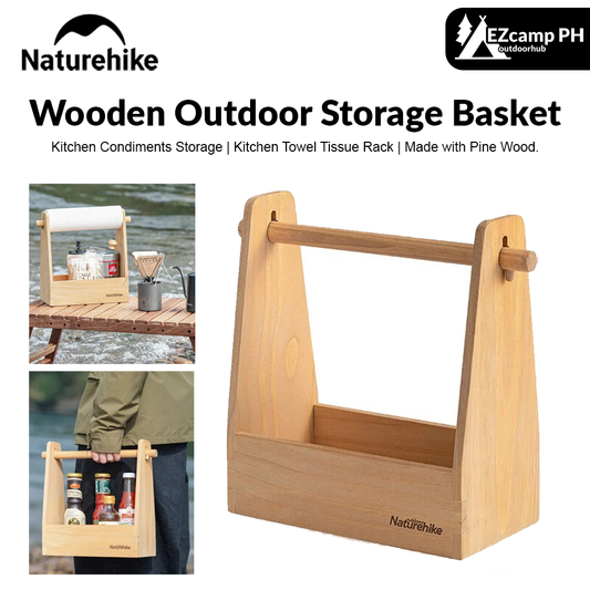 Naturehike Outdoor Wooden Storage Basket Camping Bbq Kitchen Equipment Paper Towel Tissue Condiments Rack Shelf Seasoning Sauce Box Sundry Storage