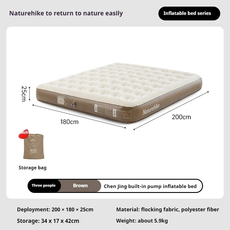 Naturehike Built-In Pump Inflatable Bed Portable Lightweight 1-3 Person Air Mattress Camping Tent Bed Sleeping Pad Home Mat Cushion Outdoor Travel