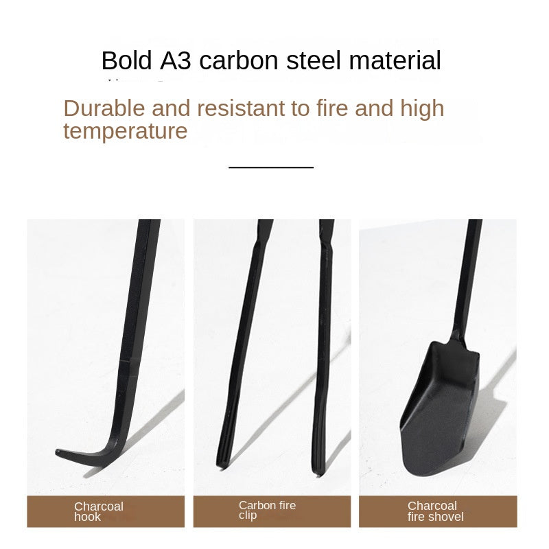 Mobi Garden Charcoal Tool Set Portable Lightweight Charcoal Clip Tong Hook Shovel Spatula Cooking Equipment Tool Outdoor Camping Grill BBQ