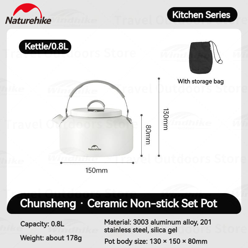 Naturehike Ceramic Non-Stick Set Of Pots And Frying Pans Portable Tableware  Stackable Cookware Folding Handle Stainless Steel Aluminum Alloy