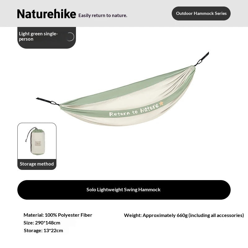 Naturehike Lightweight Swing Hammock Anti-Rollover Comfortable Skin-Friendly Load Bearing Up To 200kg Suspension Bed Outdoor Camping Travel Gear