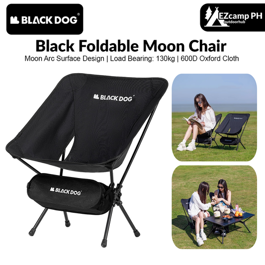 BLACKDOG Black Foldable Moon Chair Portable Ultralight Folding Recliner Lounge Fishing Director's Chair Up to 130kg Aluminum Alloy Camping Outdoor