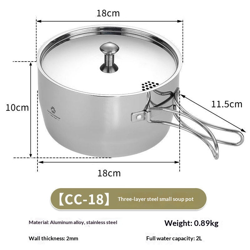 Campingmoon Stainless Steel Camping Cookware Set Portable Lightweight Large Capacity Hanging Pot Single-Handed Draining Pot Home Outdoor Camping