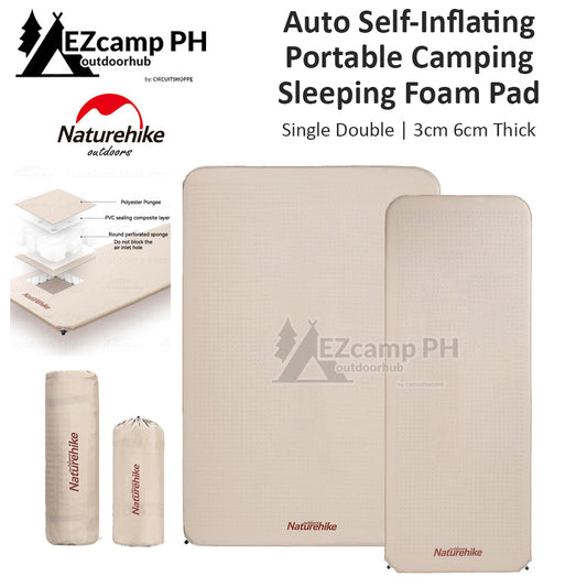 Naturehike Single | Double 1-2 Person Outdoor Self Inflating Sleeping Mattress Pad Mat Comfortable Automatic Air Inflatable Roll Foam Tent Bed