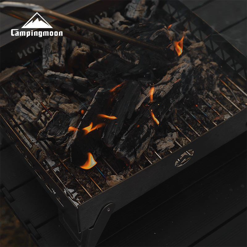 Campingmoon MT-6-LT Stainless Steel Fire Bed Portable Multipurpose Firewood Bonfire Charcoal BBQ Grill Tabletop Burning Platform Outdoor Camping
