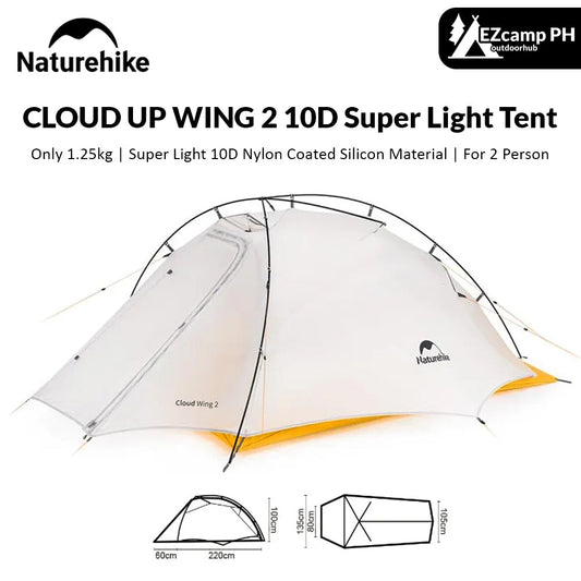 Naturehike CLOUD UP WING 2 Super Light Backpacking Tent for 1 to 2 Person Waterproof Windproof Ultralight 4 Season Tent 7 Series Aluminum Alloy